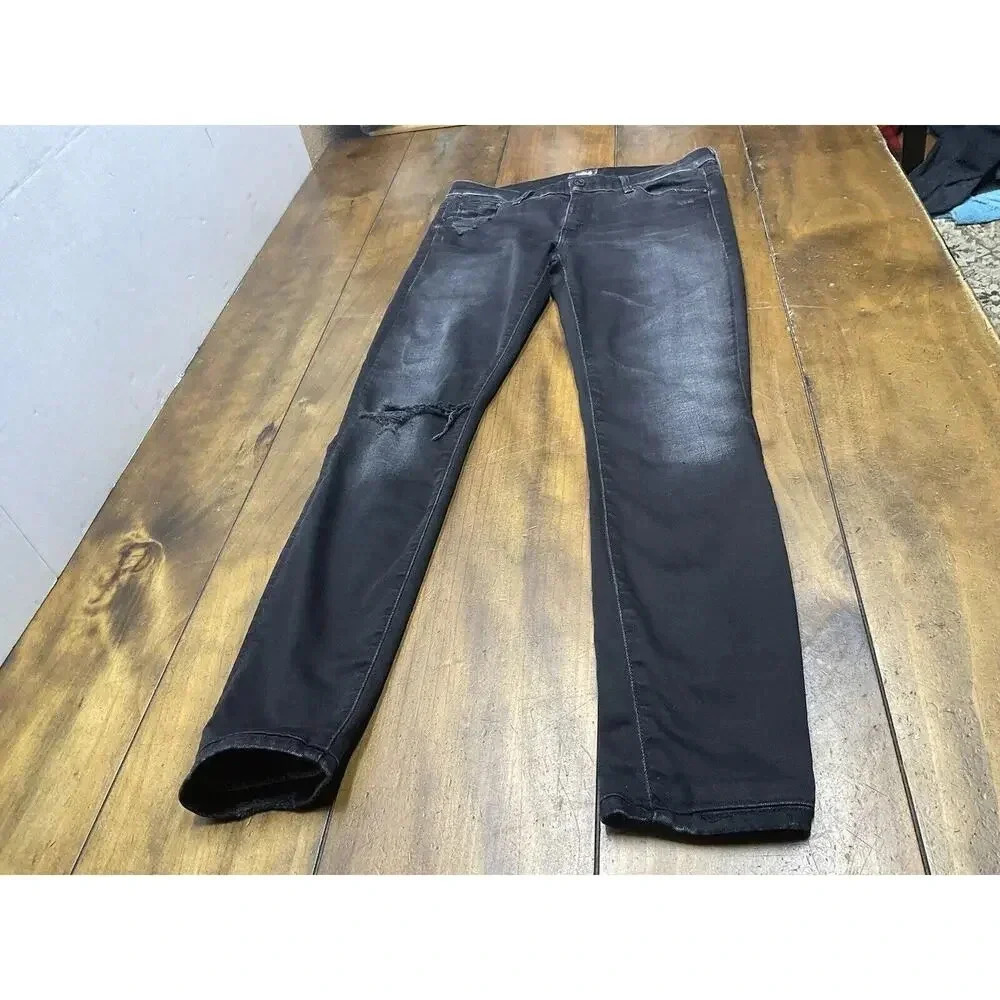 Mother Jeans The Looker Womens Size 28 Black Denim Jeans Destroyed Ride